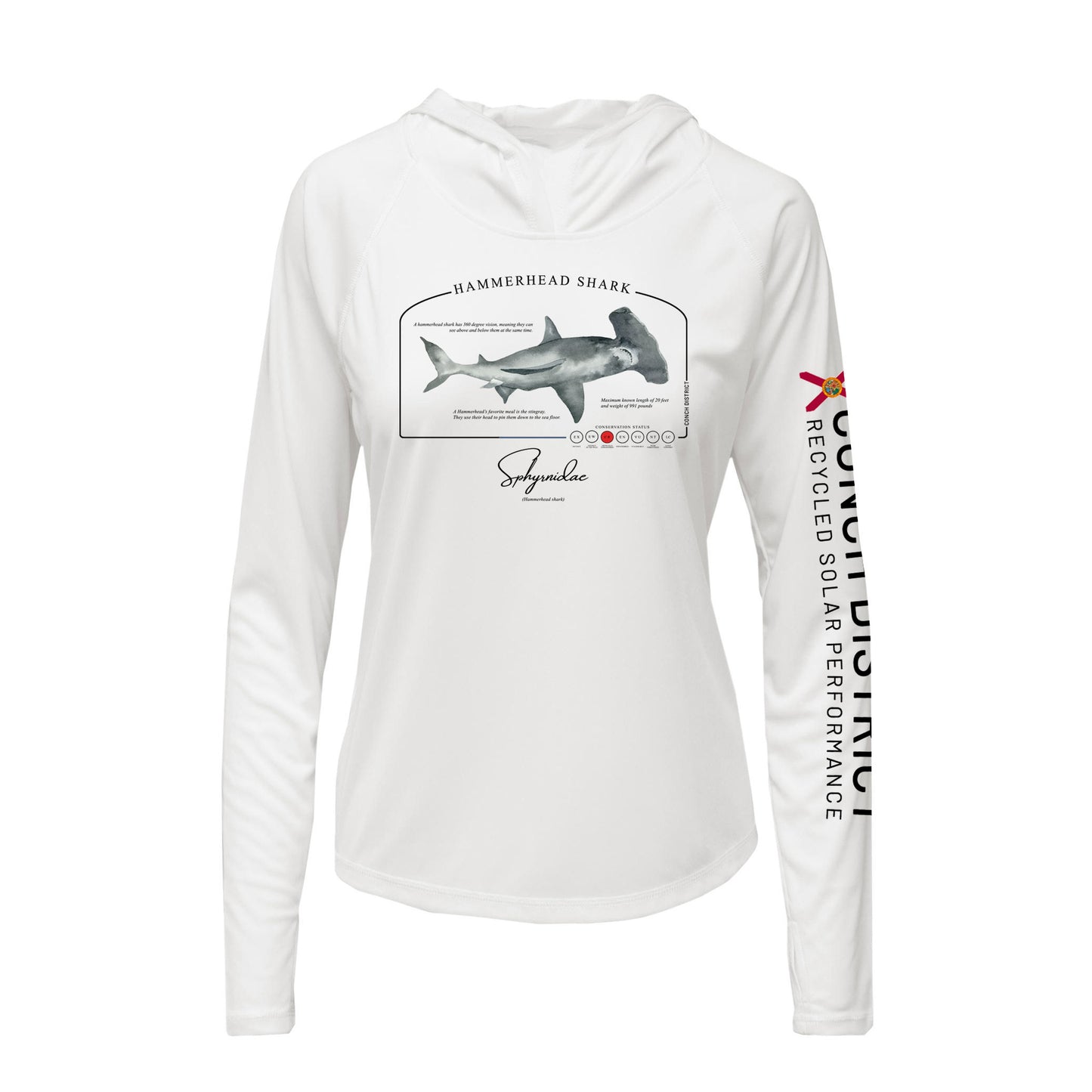 Hammerhead Shark Conservation Status Hoodie | Womens Recycled Solar Performance