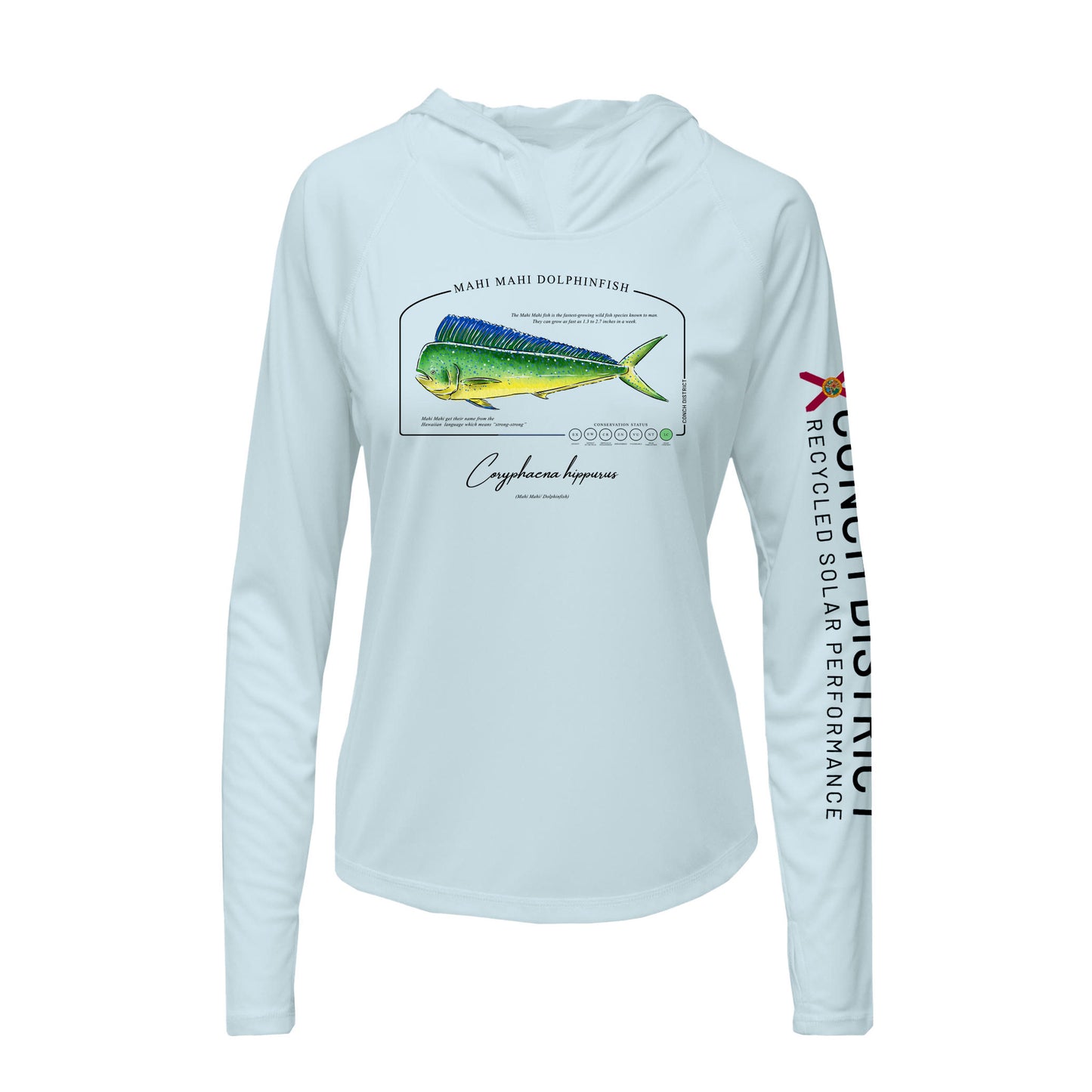 Mahi Mahi Dolphinfish Conservation Status Hoodie | Womens Recycled Solar Performance