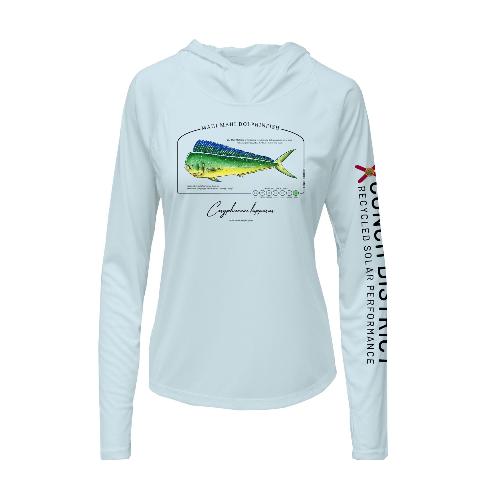 Mahi Mahi Dolphinfish Conservation Status Hoodie | Womens Recycled Solar Performance