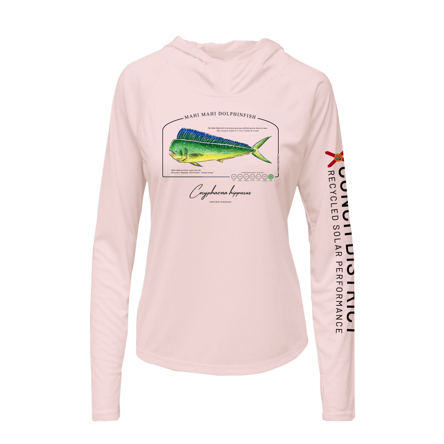 Mahi Mahi Dolphinfish Conservation Status Hoodie | Womens Recycled Solar Performance