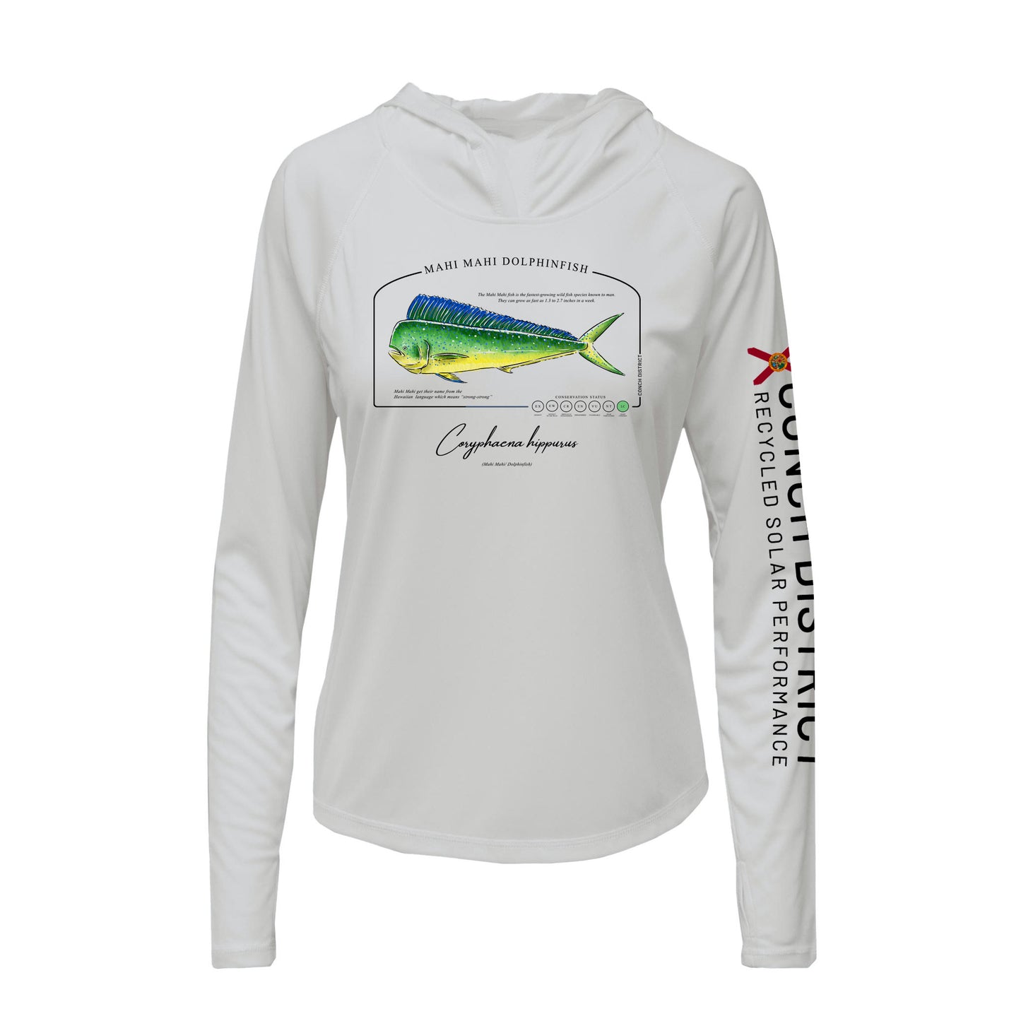 Mahi Mahi Dolphinfish Conservation Status Hoodie | Womens Recycled Solar Performance