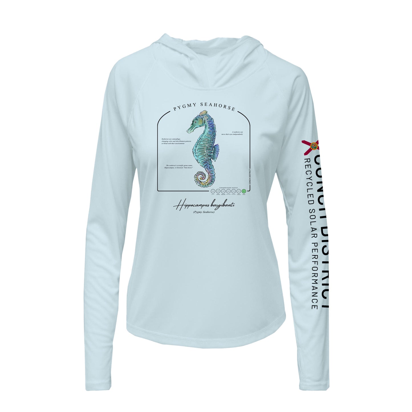 Pygmy Seahorse Conservation Status Hoodie | Womens Recycled Solar Performance