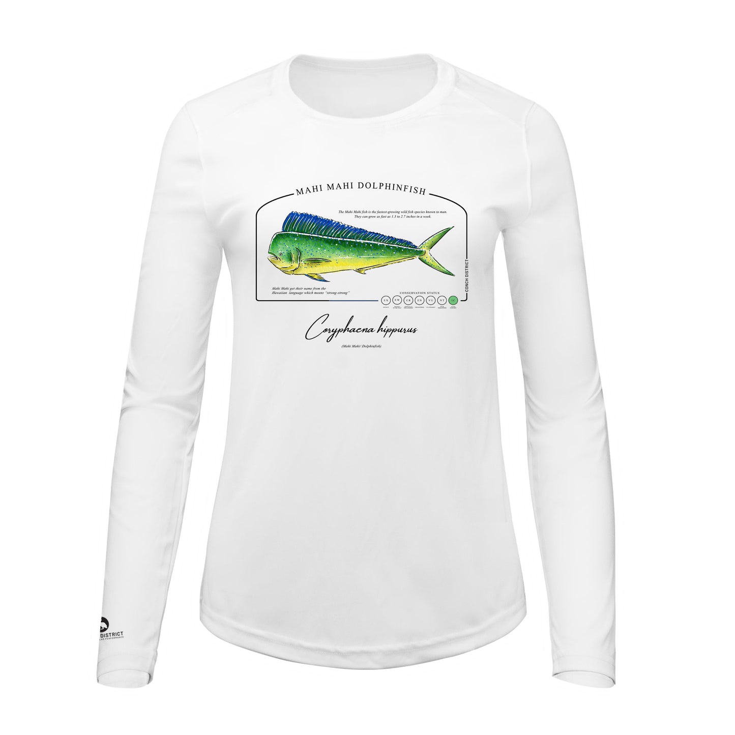 Mahi Mahi Dolphinfish Conservation Status Shirt | Womens Recycled Solar Performance