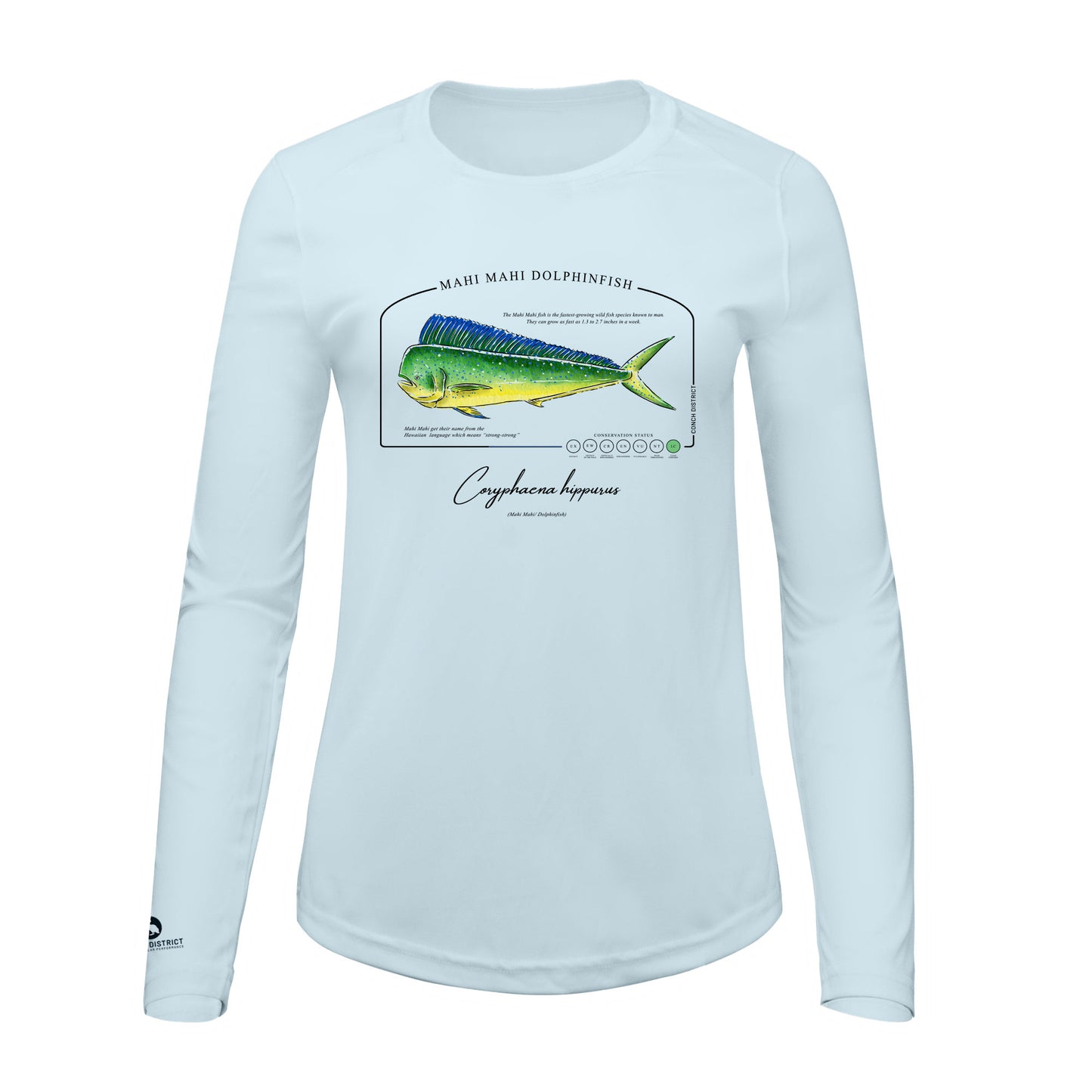 Mahi Mahi Dolphinfish Conservation Status Shirt | Womens Recycled Solar Performance